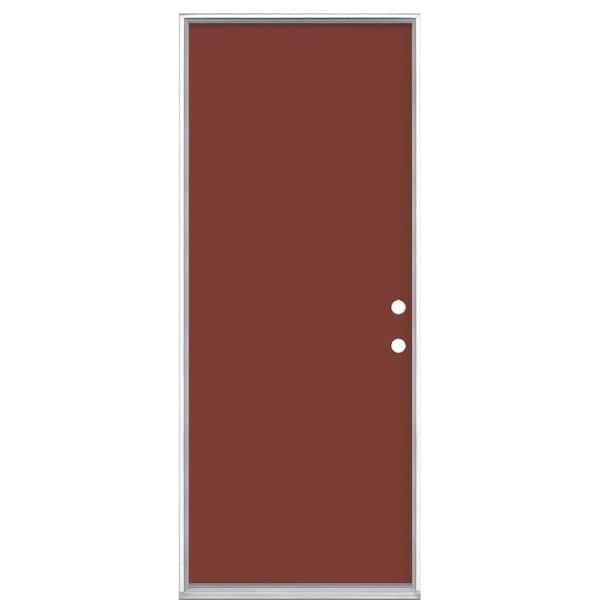 Masonite 32 in. x 80 in. Flush Left Hand Inswing Red Bluff Painted Steel Prehung Front Exterior Door No Brickmold in Vinyl Frame