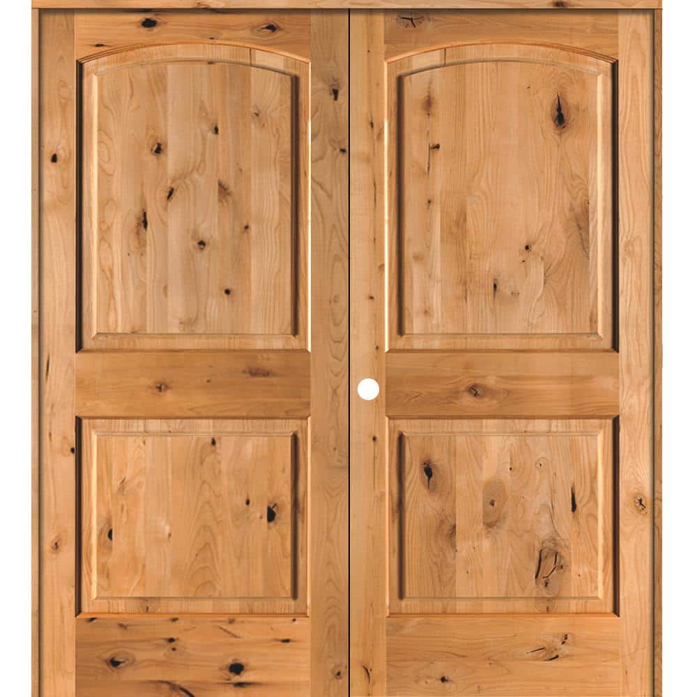 64 in. x 80 in. Rustic Knotty Alder 2-Panel Right Handed Clear Stain Wood Double Prehung Interior Door with Arch-Top price history on PriceWatchPro