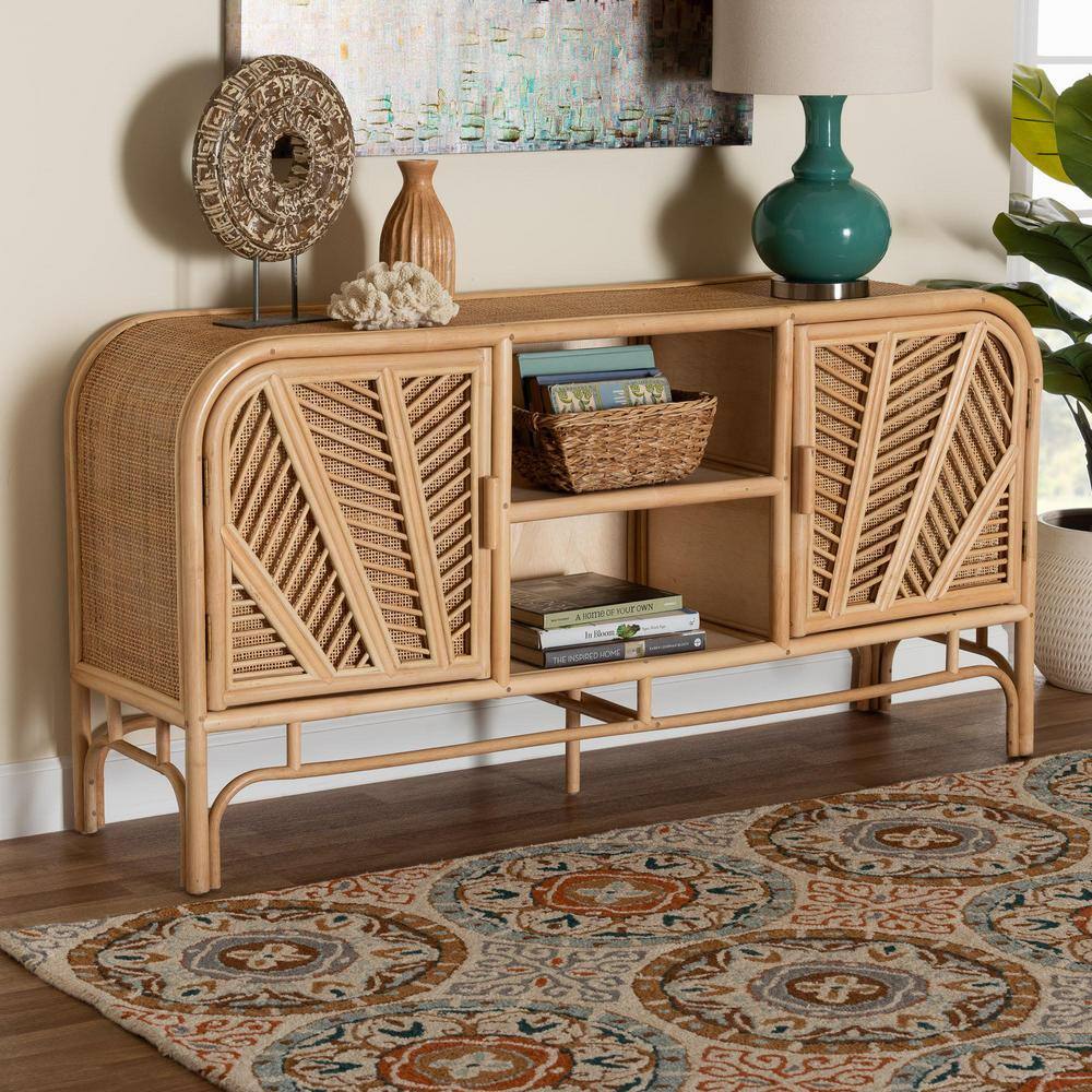 Carabella Natural Rattan Bohemian 2-Door Storage Cabinet