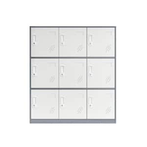 White 9 Doors Steel Locker Storage Cabinet with Card Slot, Organizer, Shoes and Bags