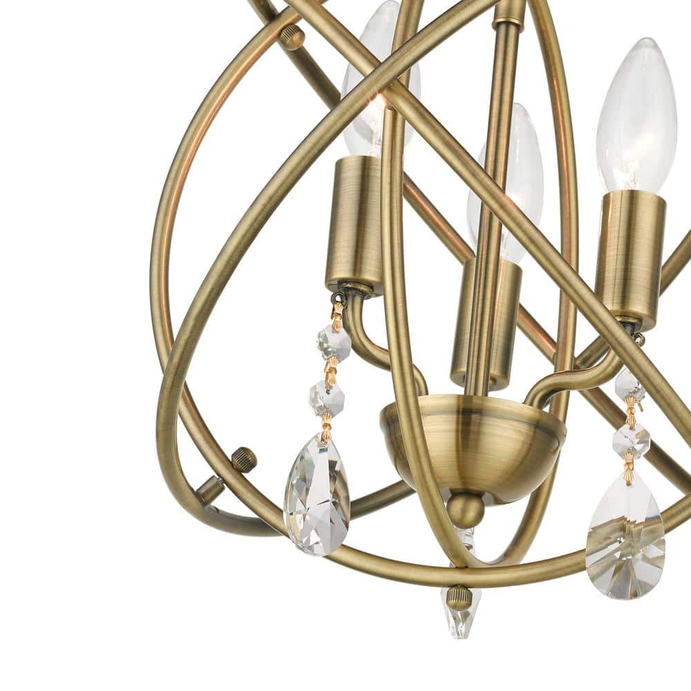Antique Brass Mini 3-Light Chandelier with Crystal Accents
