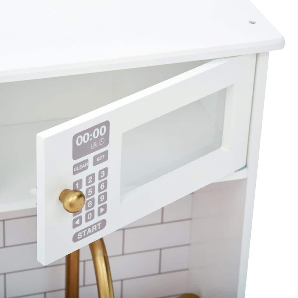 White and Gold Wooden Play Kitchen with Accessories