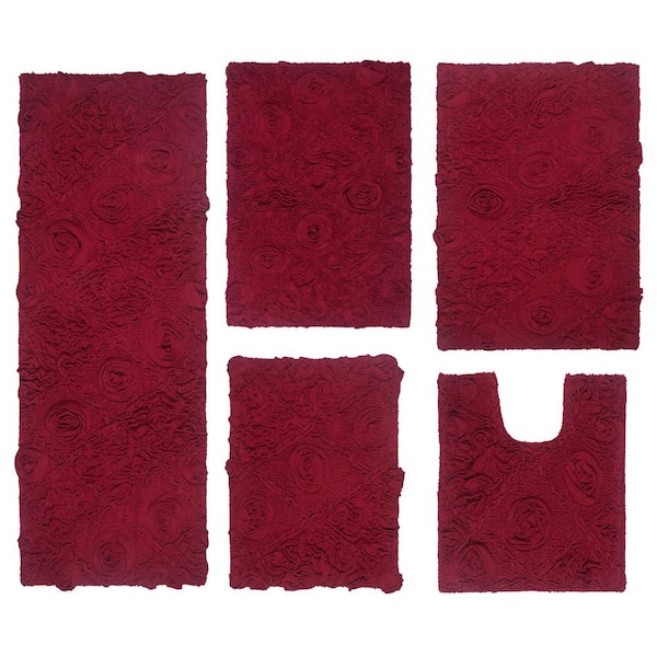 Modesto Bath Rug 100% Cotton Bath Rugs Set, 5-Pcs Set with Contour, Red