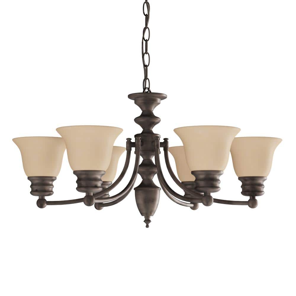 Mahogany Bronze 26" Six-Light Chandelier with Champagne Glass Shades