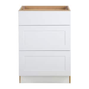 Cambridge 24 in. W x 24.5 in. D x x 34.5 in. H in White Plywood Assembled Base Kitchen Cabinet with 3-Soft Close Drawers