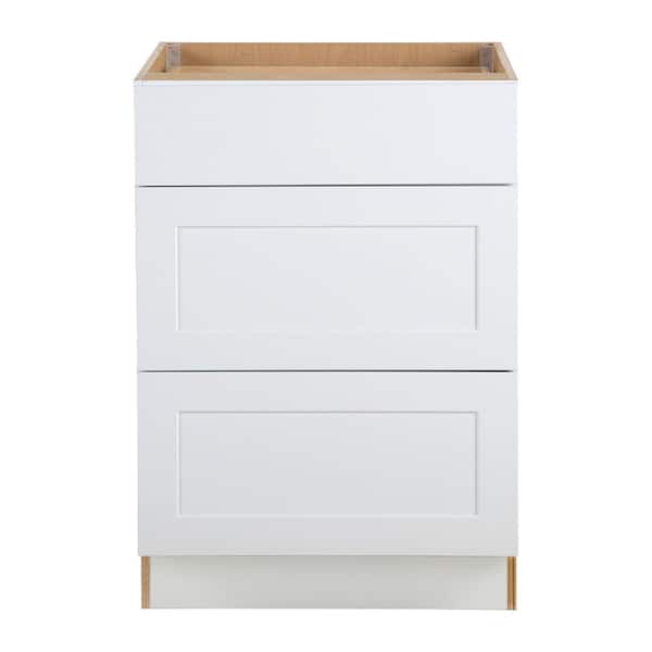 Hampton Bay Cambridge White Plywood Assembled Base Kitchen Cabinet with 3-Soft Close Drawers (24 in. W x 24.5 in. D x 34.5 in. H)