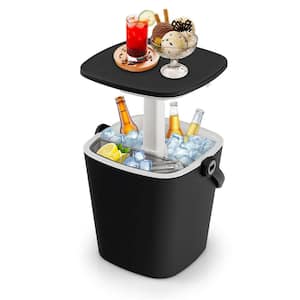 4 Gallon Portable Cooler Bar Table with Handle Bottle Opener & Lift Top Lid Black