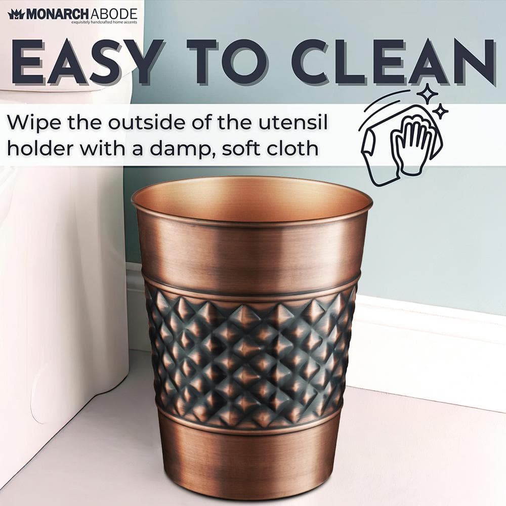 Copper and Black Geometric Embossed Metal Bathroom Trash Can
