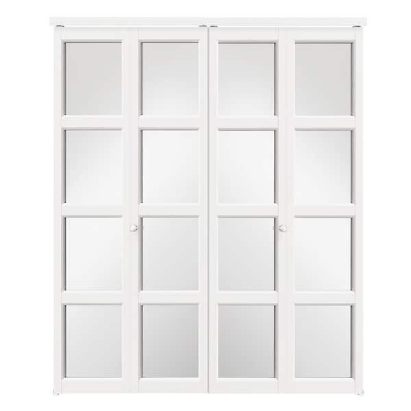 72 in x 80 in 4 Lite, Mirrored Glass, Solid Core, MDF, PVC Covering Bi-Fold Door with Hardware Kits