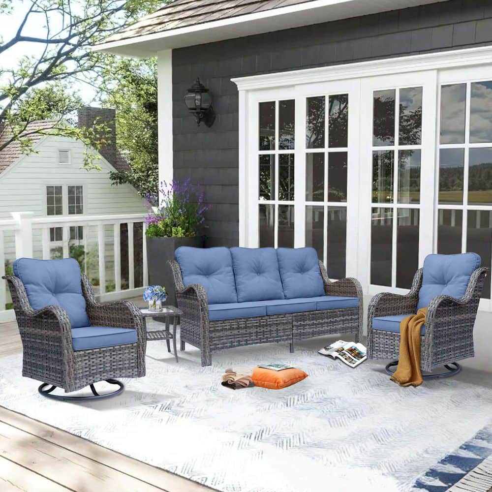 Xingzjojor Gray 4-Piece Wicker Outdoor Patio Conversation Seating