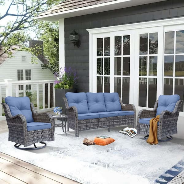 セットの椅子 4 Xingzjojor Gray 4-Piece Wicker Outdoor Patio Conversation Seating