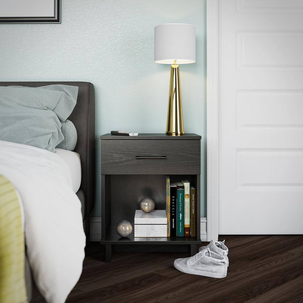 Julia Nightstand with 1-Drawer, Night Fall Oak, 18.82 in W