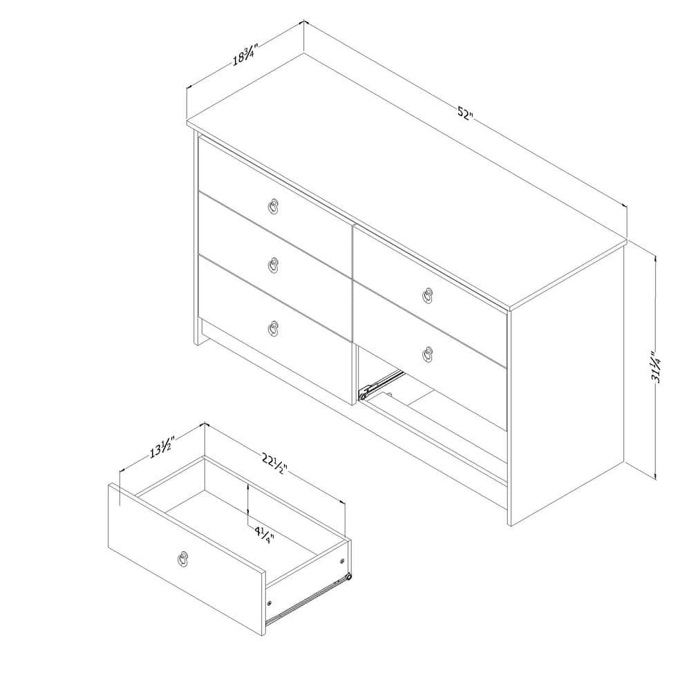White and Blue Double 6-Drawer Dresser with Metal Handles