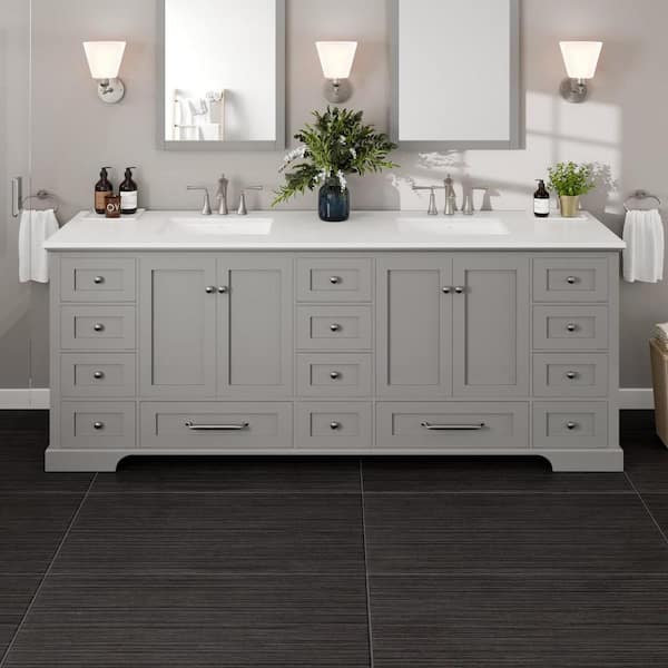Eviva Frontier 84 in. Double Sink Gray Bath Vanity with White Cultured Marble Top (Assembled)