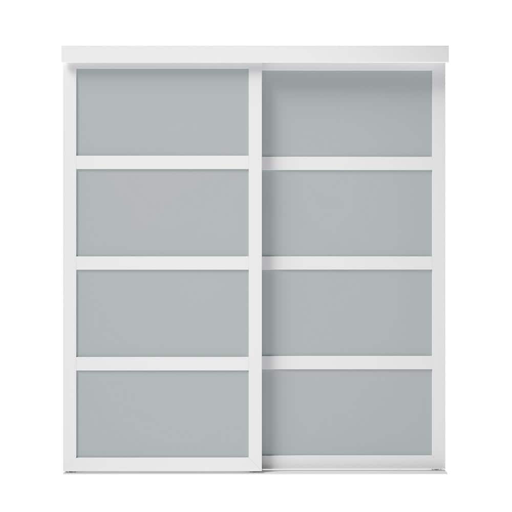 72 in. x 80.5 in. Frosted Glass Fusion Plus White Interior Sliding Closet D