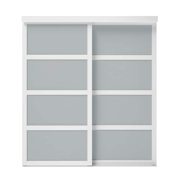72 in. x 80.5 in. Frosted Glass Fusion Plus White Interior Sliding Closet Door