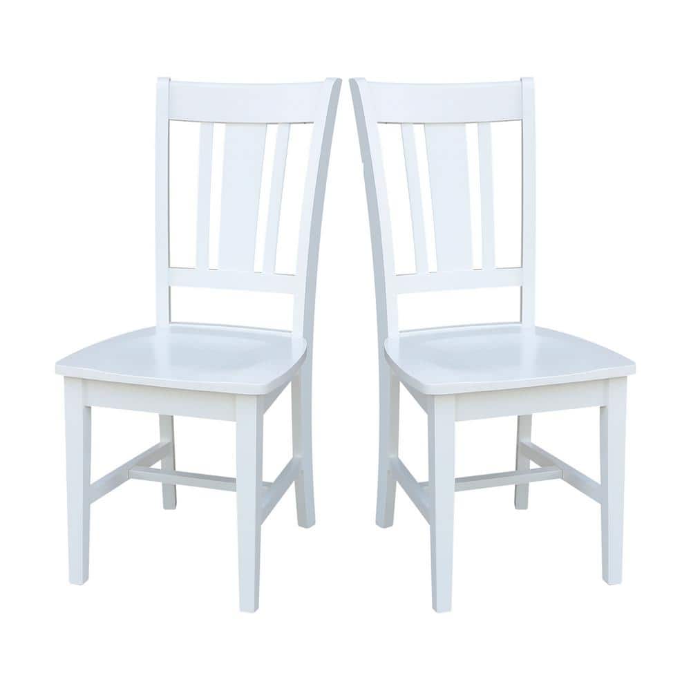 White High Back Solid Wood Slat Dining Chair Set