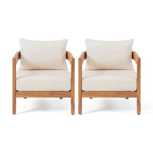 Brooklyn Teak Brown Removable Cushions Wood Outdoor Patio Lounge Chair with Beige Cushion (2-Pack)
