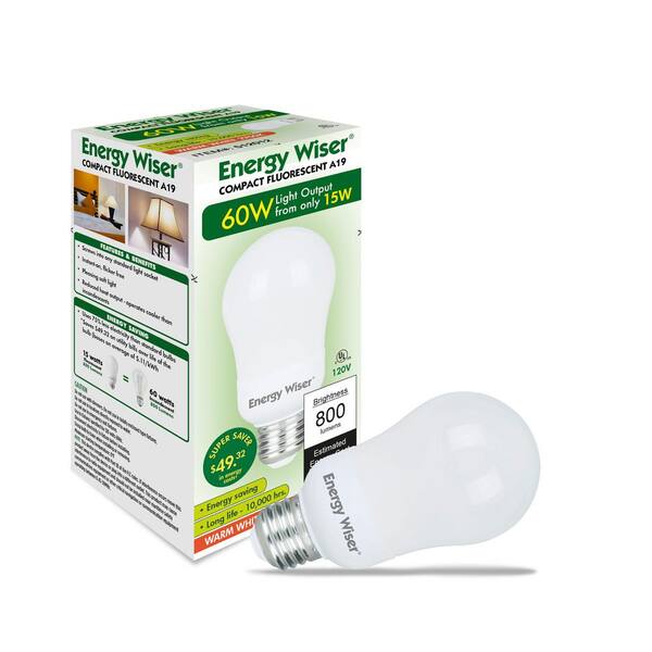 60-Watt Equivalent Warm White Light A19 Non-Dimmable UL Energy Wiser CFL Lightbulb (4-Pack) 60-Watt Equivalent Warm White Light A19 Non-Dimmable UL Energy Wiser CFL Lightbulb (4-Pack)