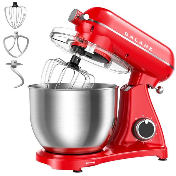 Galanz 7 qt. 6-Speed Retro Red Stand Mixer with 4 Mixing Accessories