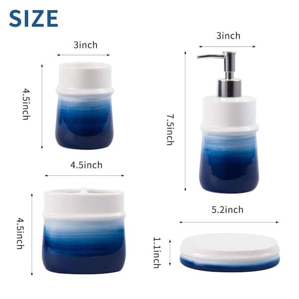 Dracelo 5-Piece Bathroom Accessory Set with Soap Dispenser, Soap Dish, Toothbrush Holder and Vase in Blue