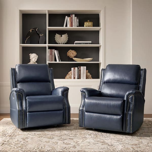 JAYDEN CREATION Felisa Navy Transitional Genuine Leather Recliner