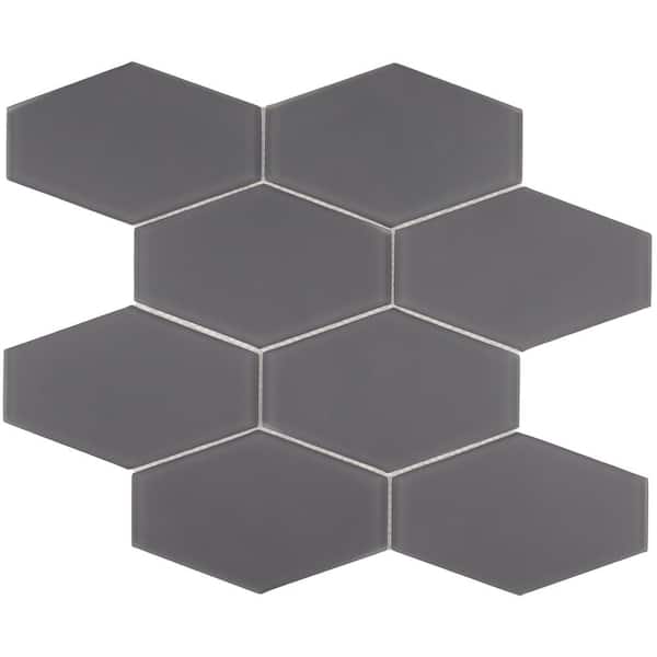 Long Hex 11 in. x 10.6 in. Carbon Matte Glass Mesh-Mounted Mosaic Tile (9.02 sq. ft./Case)