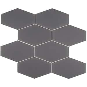 Long Hex 11 in. x 10.6 in. Carbon Matte Glass Mesh-Mounted Mosaic Tile (9.02 sq. ft./Case)