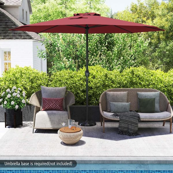 12 ft. Metal Market Patio Umbrella with Crank Handle 8-Sturdy Ribs in Red