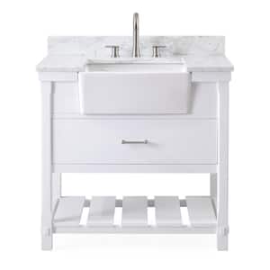 Kendia 36 in. W x 22 in. D x 35 in. H Single Sink Bathroom Vanity in White with Carrara Marble Top