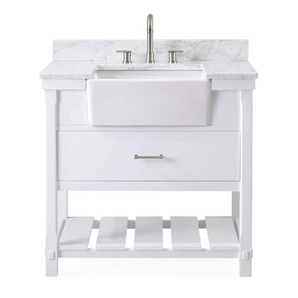 Benton Collection Kendia 36 in. W x 22 in. D x 35 in. H Single Sink Bathroom Vanity in White with Carrara Marble Top