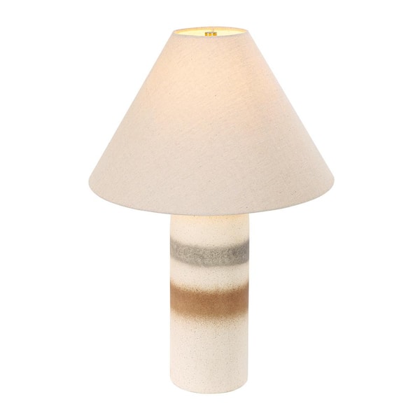 Uixe 26.77 in. White Brown Ceramic Table Lamp with Cone-Shaped Lampshade (Set of 1)