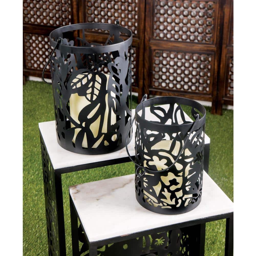 Botanica Black Iron 10" Hanging Candle Lantern Set