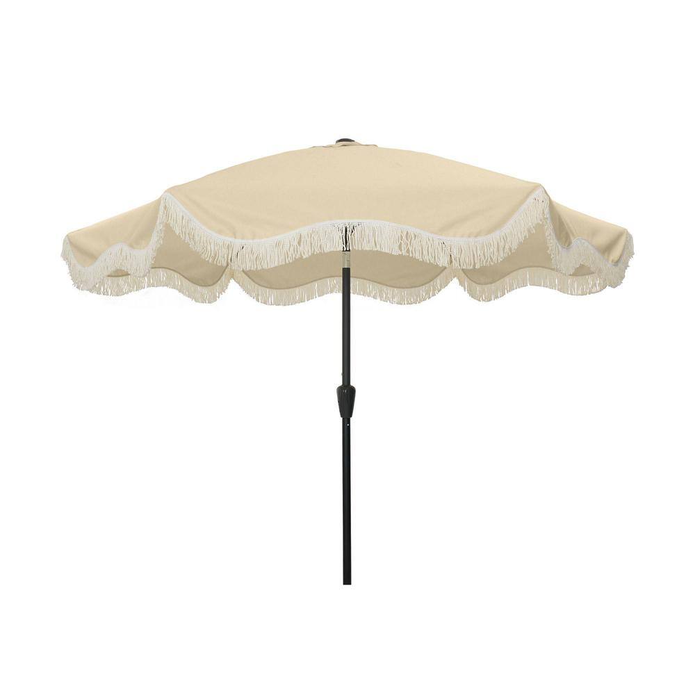 9 ft. Boho Fringe Patio Umbrella in Beige, 8-Rib Fiberglass Frame, Tilt and Crank Lift price history on PriceWatchPro
