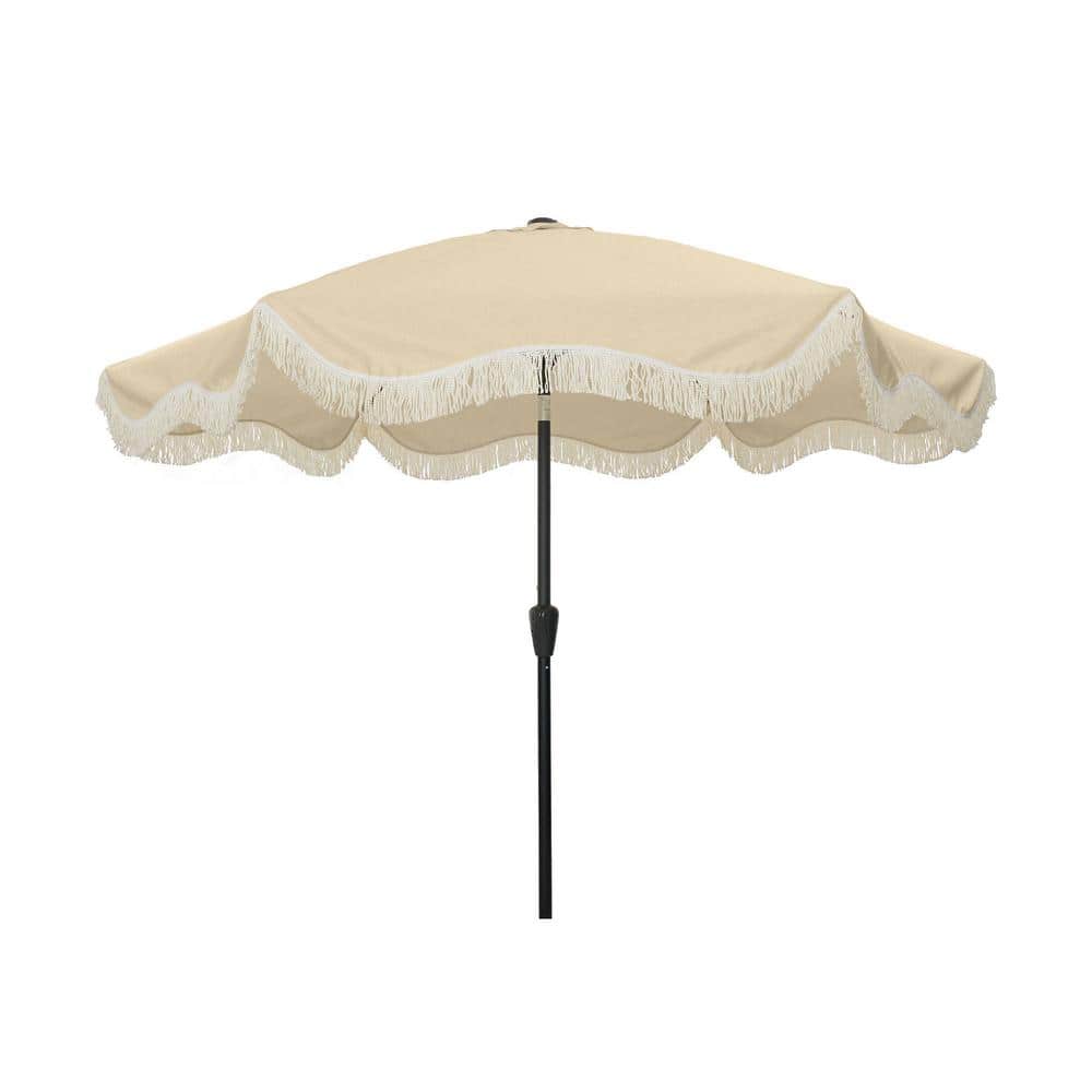 Clihome 9 ft. Boho Fringe Patio Umbrella in Beige, 8-Rib