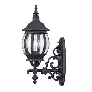 Francisco 19.5 in. 1-Light Black Coach Outdoor Wall Light Fixture with Clear Glass