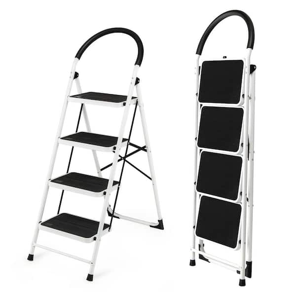 ANGELES HOME 4.58 ft. Steel Foldable 4 Step Ladder (10 ft. Reach) 330 lbs. Load Capacity Type IA Duty Rating