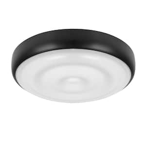 15 in. Matte Black Adjustable CCT and Brightness LED Flush Mount with Ripple Shade
