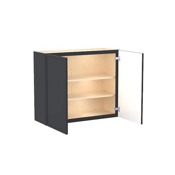 Home Decorators Collection Franklin 36 in. W x 12 in. D x 30 in. H Assembled Plywood Wall Kitchen Cabinet in Valiant Onyx with Soft Close