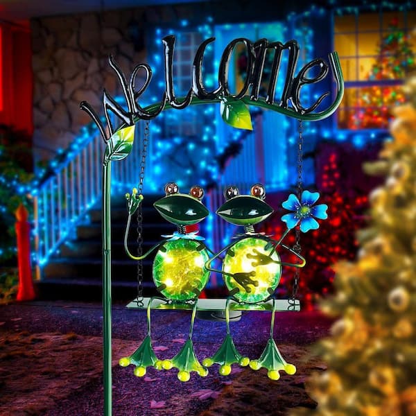 Angel Sar 48 in. Solar Frog Swing Welcome Sign Stake Light