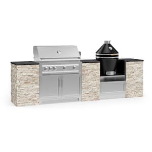 Outdoor Kitchen Signature SS 72.16 in. L x 25.5 in. D x 50 in. H 8 Piece Cabinet Set in Ivory Travertine Stone (NG)