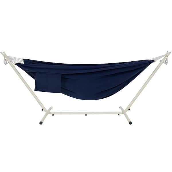 9 ft. 2 Person Heavy Duty Outdoor Hammock with Durable Steel Stand, Rope Bracket, Carring Bag, Navy Blue