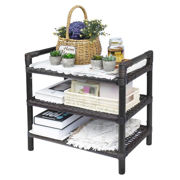 Wicker Floor Shelf, Slim 3-Tier Shelves, Tea Wash
