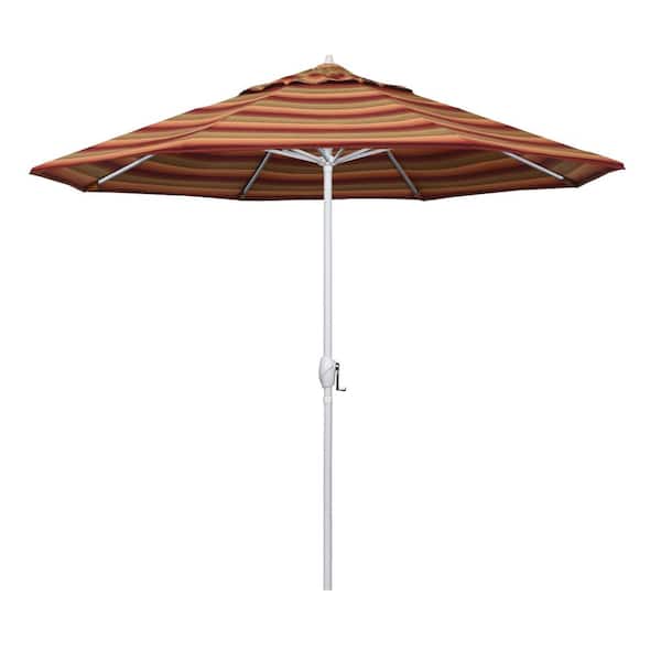 California Umbrella 9 ft. Matted White Aluminum Market Patio Umbrella Auto Tilt in Astoria Sunset Sunbrella
