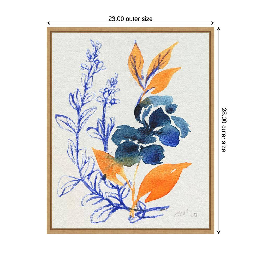 Indigo and Goldenrod Floral Canvas Print with Maple Frame