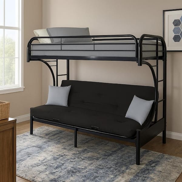 Benjara Eclipse Black Twin Xl Over Queen Futon Metal Bunk Bed with Guardrails
