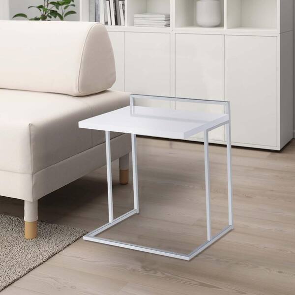 Benjara 23.5 in. White and Chrome Rectangle Wood End/Side Table