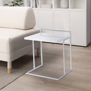 23.5 in. White and Chrome Rectangle Wood End/Side Table with Metal Frame