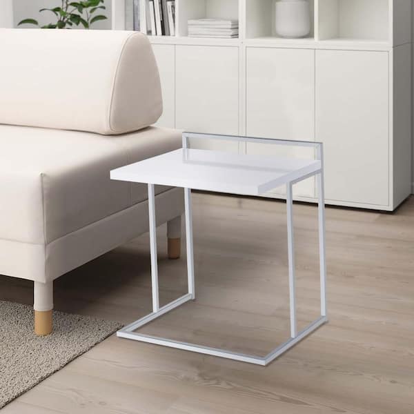 Benjara 23.5 in. White and Chrome Rectangle Wood End/Side Table with Metal Frame