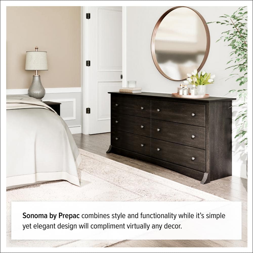 Washed Black Double Dresser with Extra Deep Drawers